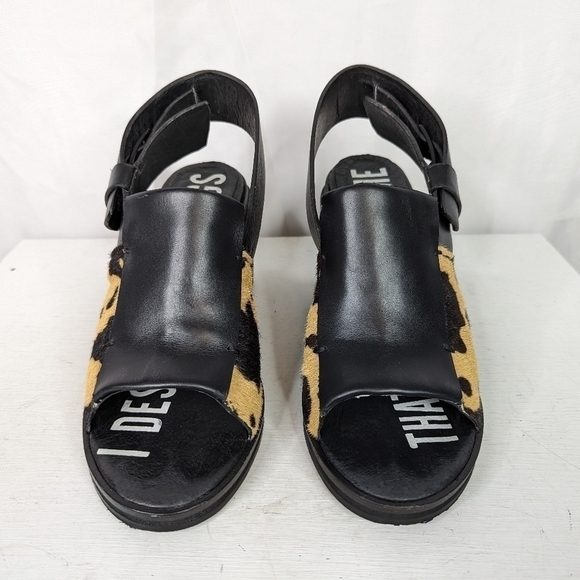 I Desire The Things That Will Destroy Me Calf Hair Cow Print Block Heel Sandals - Picture 4 of 9